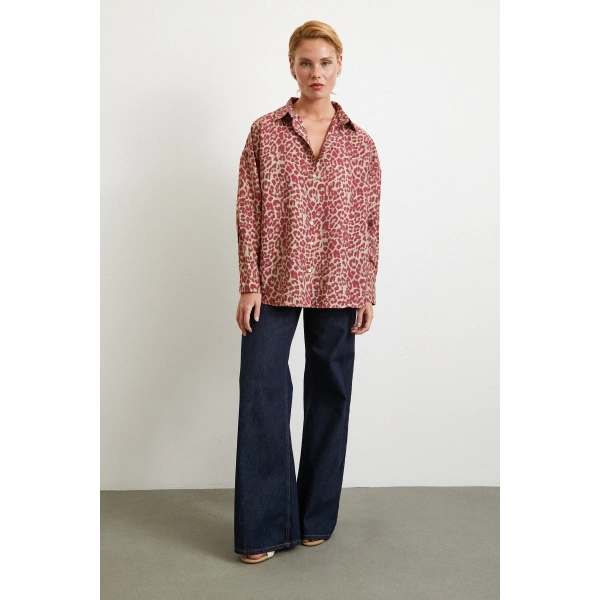 Leopar Desen Javanez Gömlek Yeşil