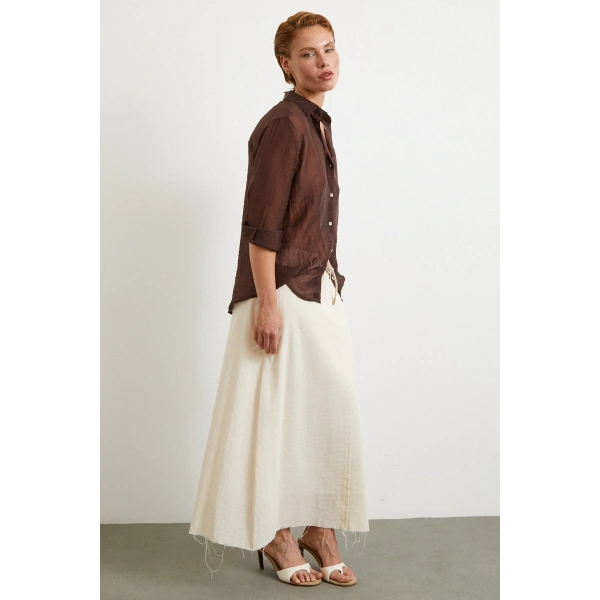 Beli Lastikli Astarlı Hasır Etek Krem