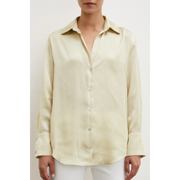 Basic Saten Gömlek Bej