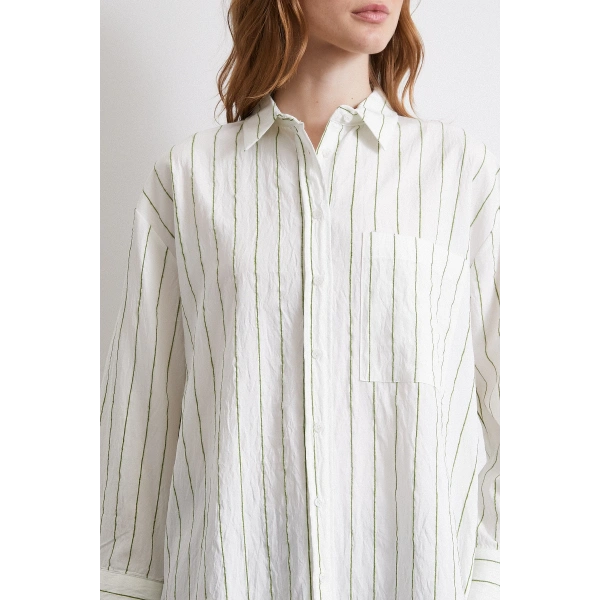 Çizgili Cepli Gömlek Haki