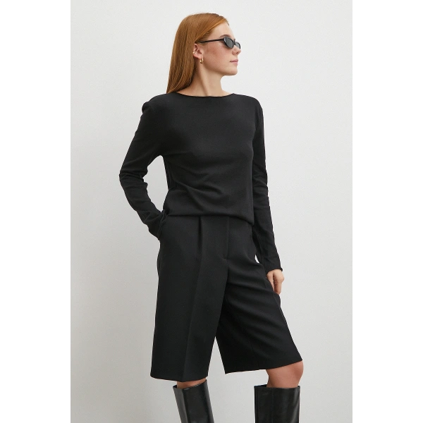 Kayık Yaka Uzun Kol Kazak Siyah