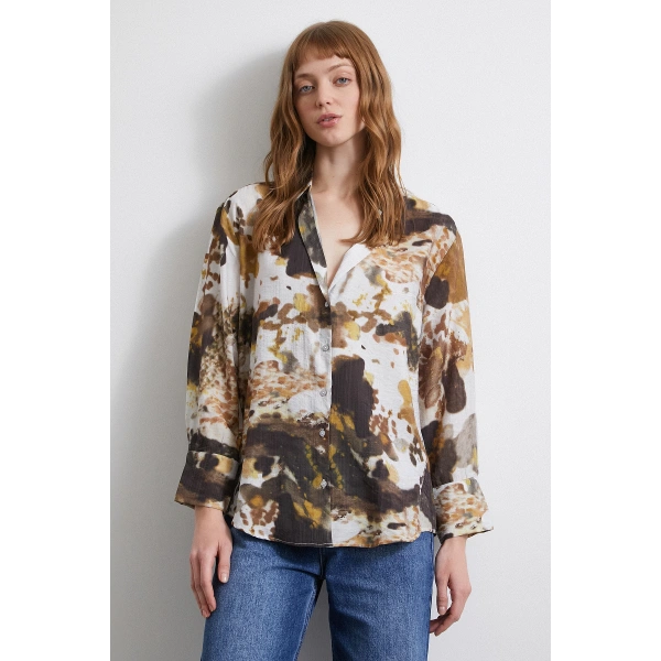 Batik Desen Vual Gömlek Haki