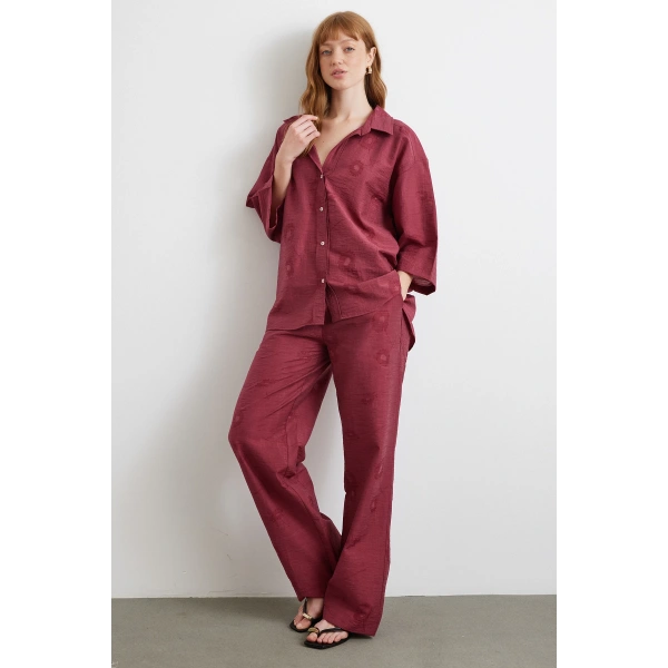 Fakir Kol Oversize Gömlek Bordo