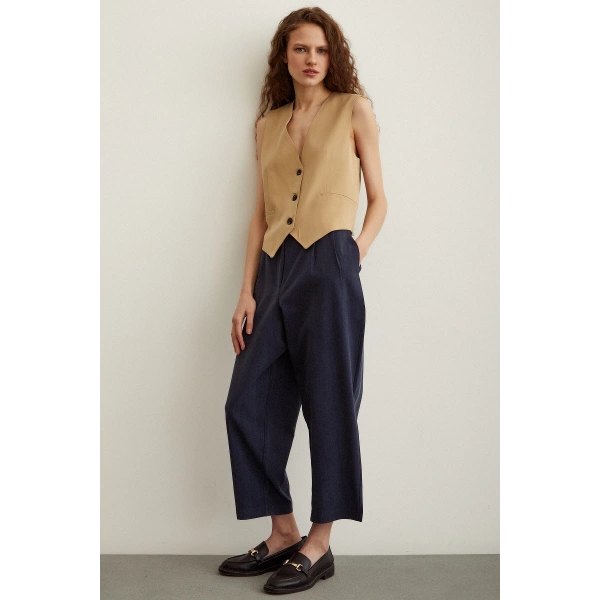 Önü Çift Pileli Pantolon Lacivert