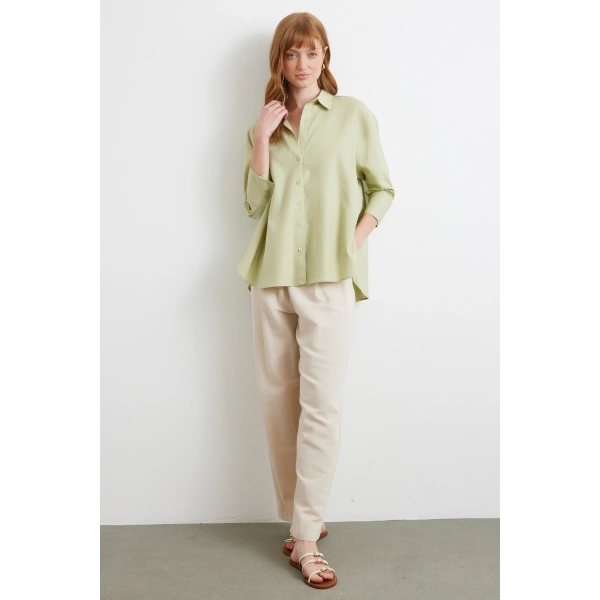 Yırtmaçlı Fakir Kol Gömlek Mint