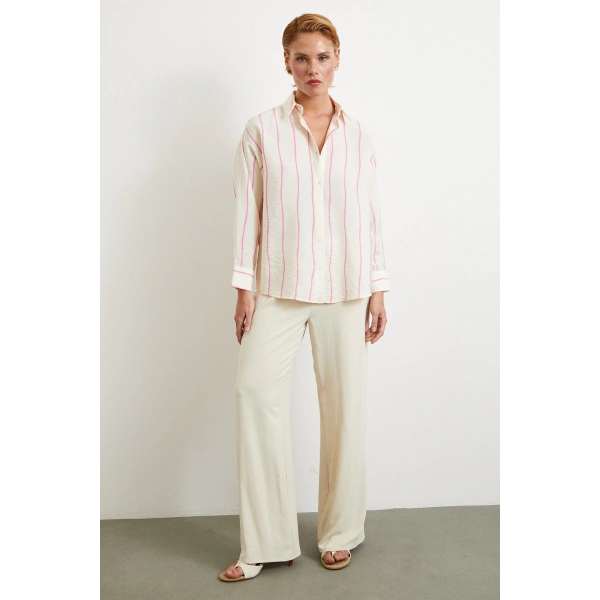 Çizgili Modal Gömlek Pembe