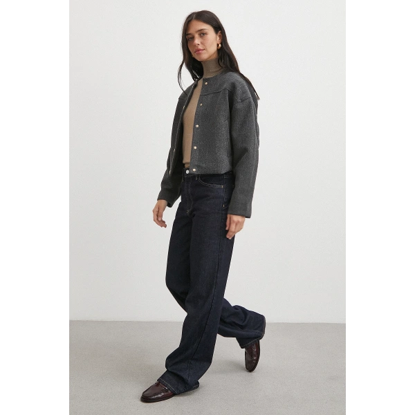 Beli Lastikli Düğmeli Bomber Ceket Antirasit