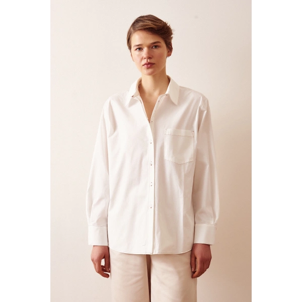Pamuklu Klasik Gömlek Ekru