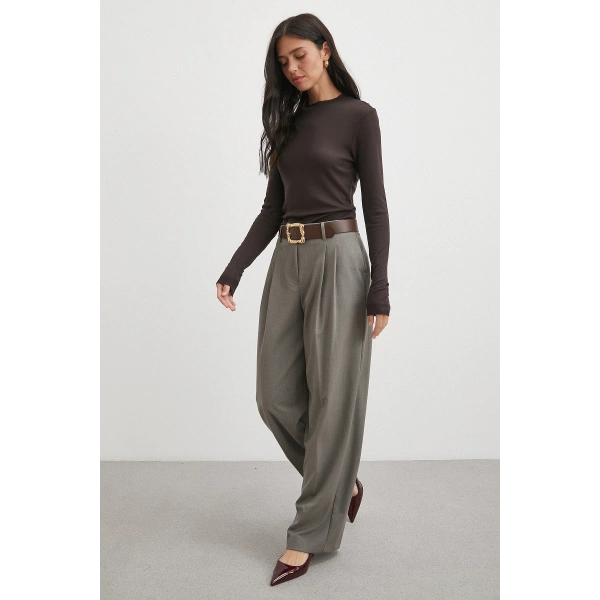 Bisiklet Yaka Kol Bluz Kahve