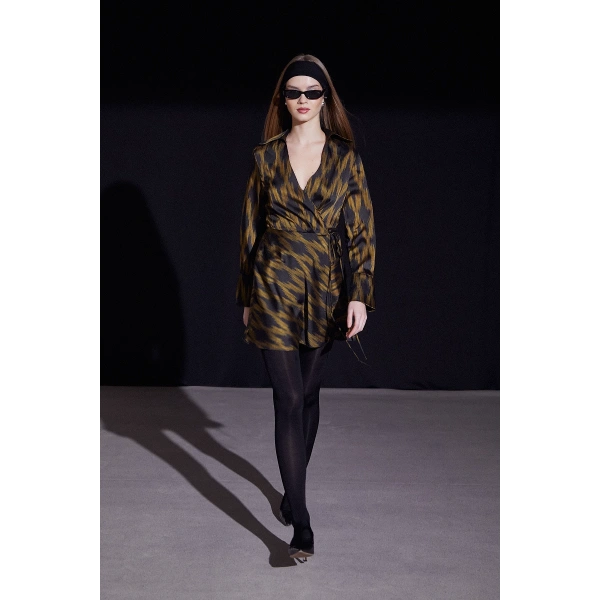 Rambi Bağlamalı Kruvaze Elbise Siyah