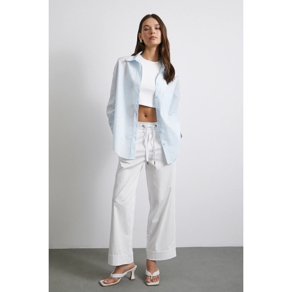 Oversize Pamuklu Gömlek Açık Mavi