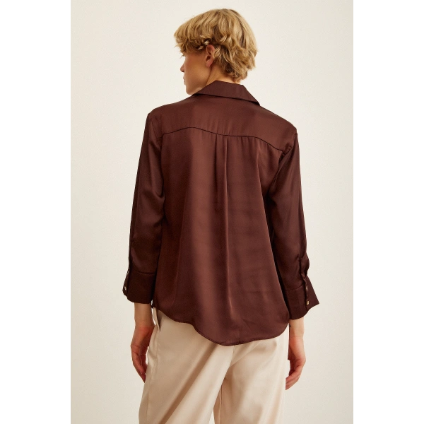 Basic Saten Gömlek Kahve