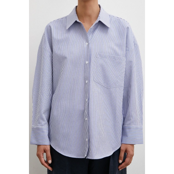 Çizgili Pamuklu Gömlek Lacivert