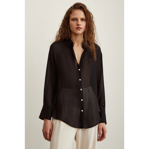 Şifon Gömlek Siyah