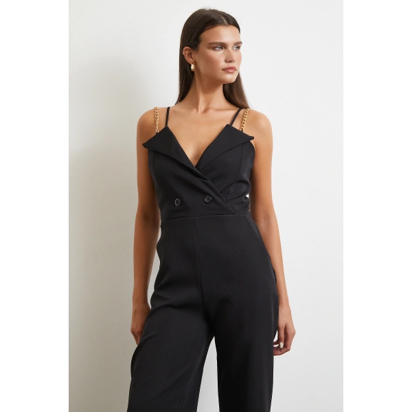 Zincir Detaylı Tulum Siyah