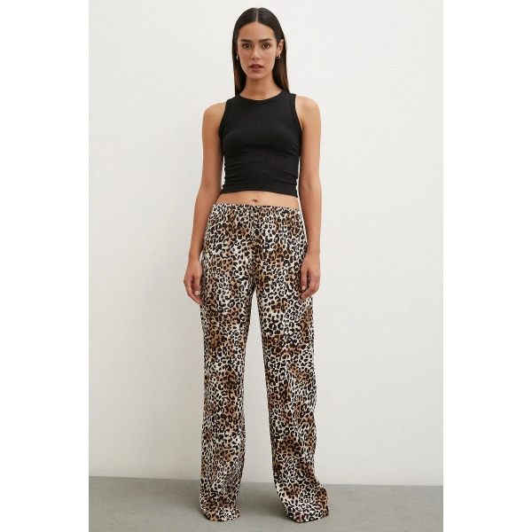 Leopar Saten Pantolon Siyah