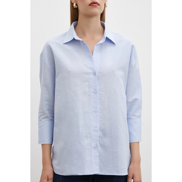 Yırtmaçlı Fakir Kol Gömlek Mavi