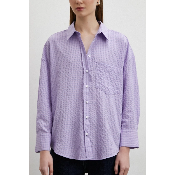 Gofre Kareli Gömlek Mor