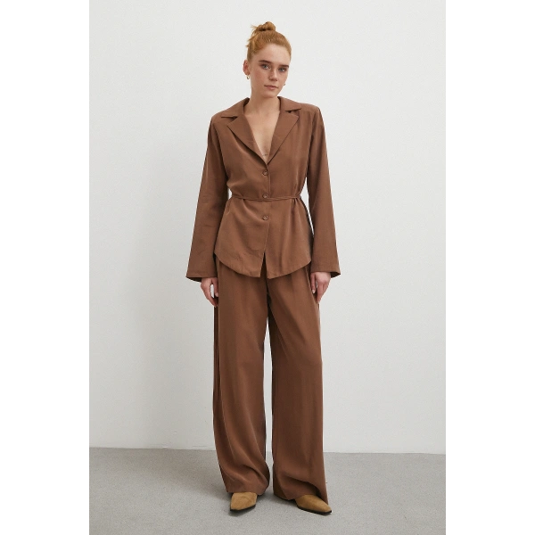 Gömlek Pantolon Modal Takım Kahve