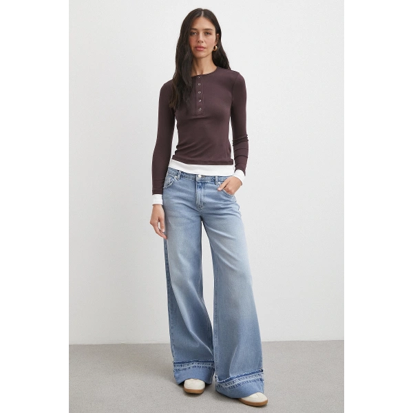 Garnili Çıtçıtlı Bluz Bordo