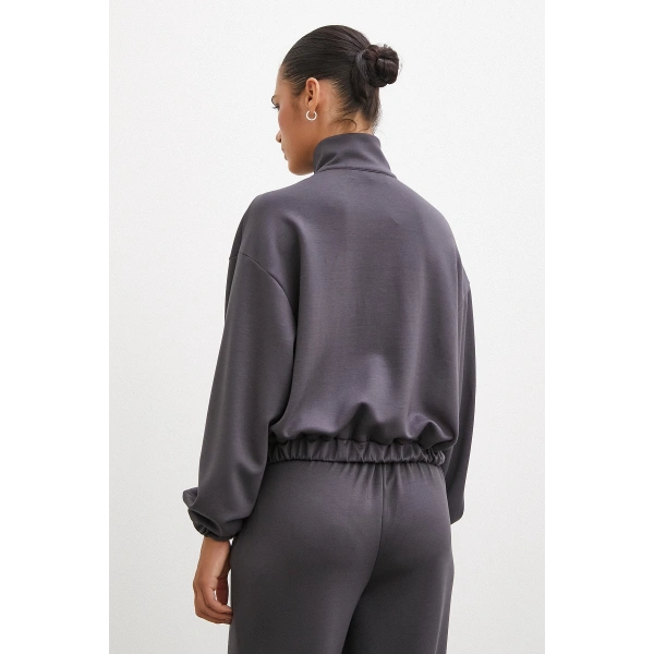 Fermuarlı Sweatshirt Füme