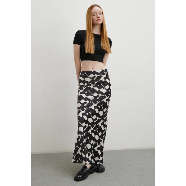 Desenli Maxi Verev Etek Bej