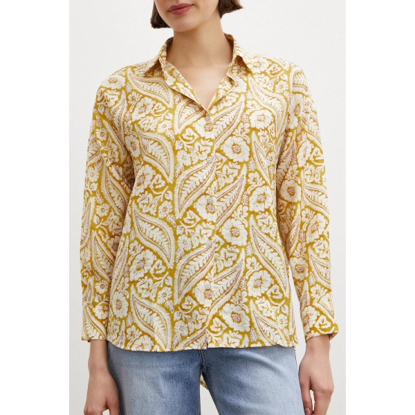 Şal Desen Modal Gömlek Sarı