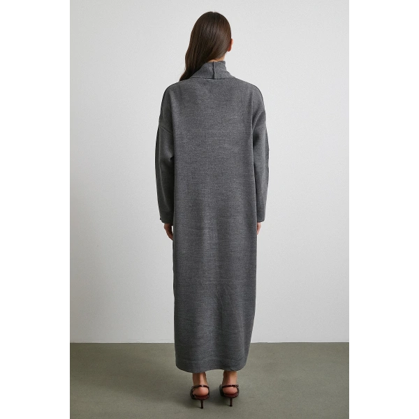 Uzun Elbiseli Hırka Triko Takım Gri