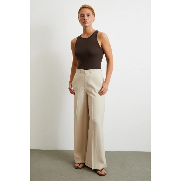 Geniş Paça Palazzo Pantolon Taş