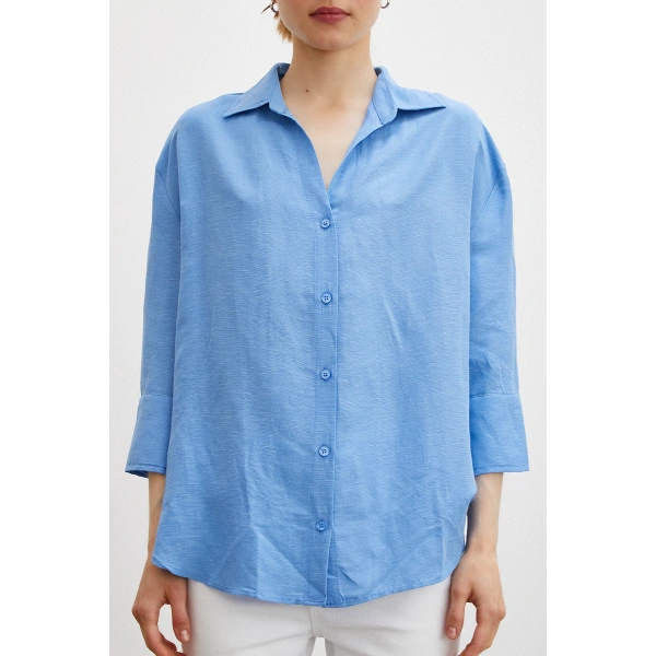 Fakir Kol Keten Gömlek Mavi