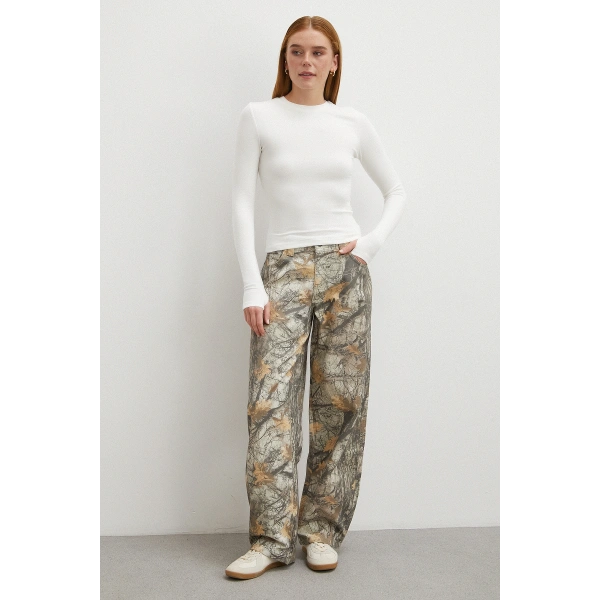 Desenli Boyfriend Premium Jean Bej