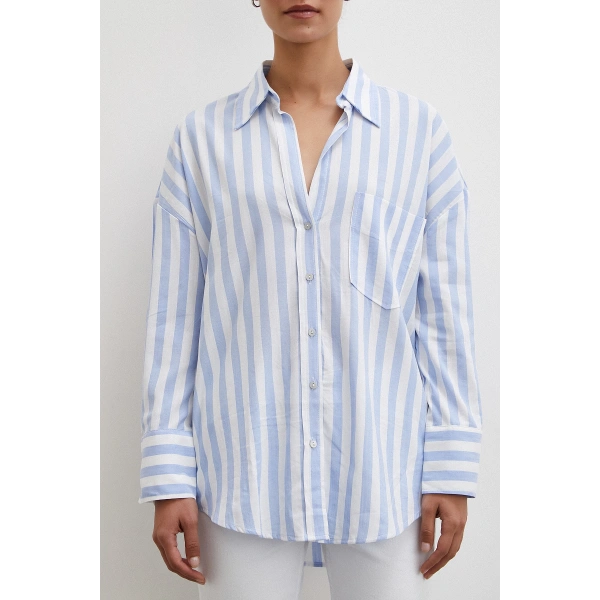 Oversize Cepli Gömlek Mavi