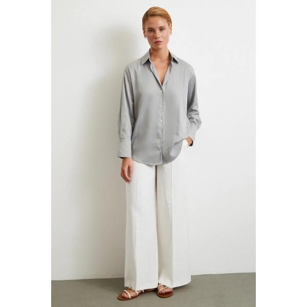 Diagonal Desen Gömlek Gri