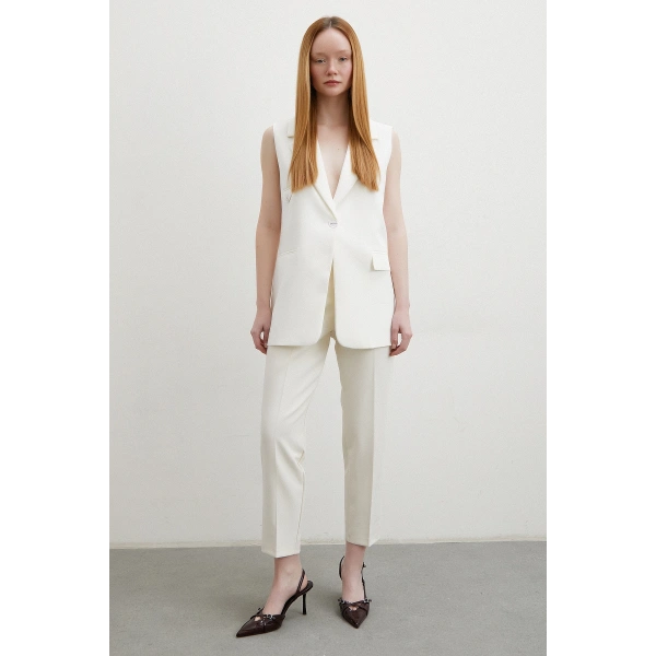 Skinny Kumaş Pantolon Ekru