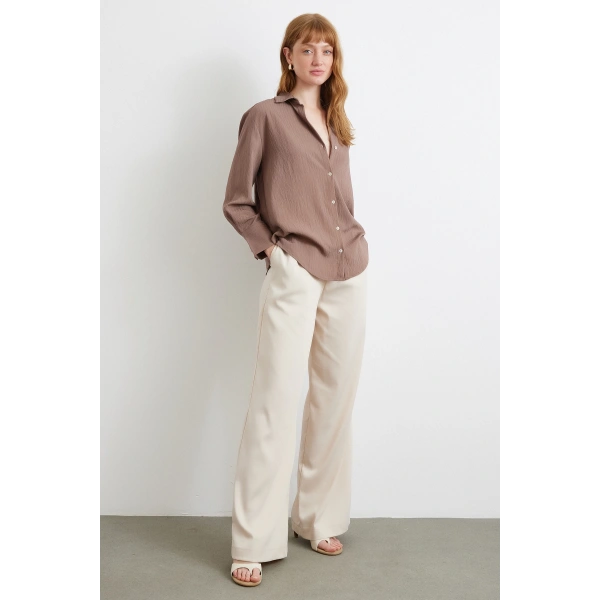 Paralel Çizgili Gömlek Kahve