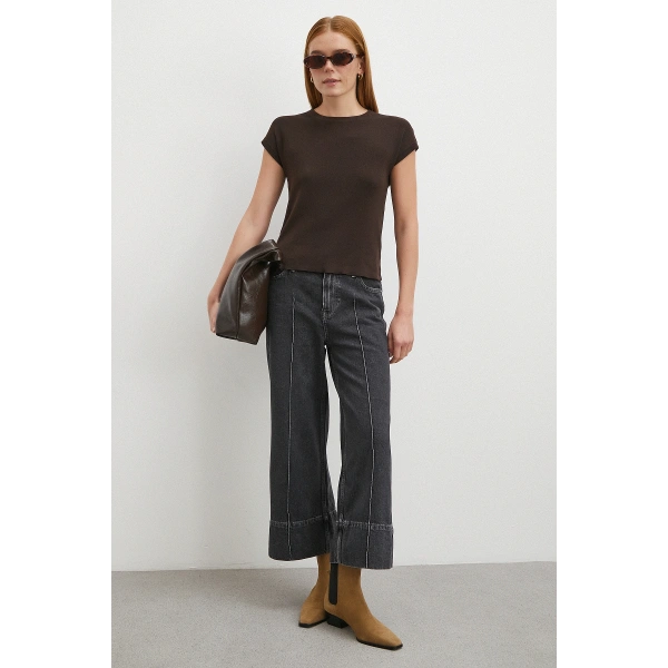 Yüksek Bel Paça Detaylı Jean Füme