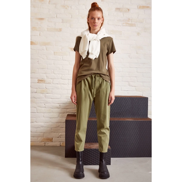 Beli İpli Salaş Gabardin Pantolon Haki