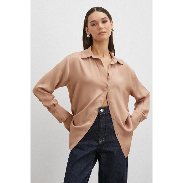 Viskon Saten Gömlek Somon