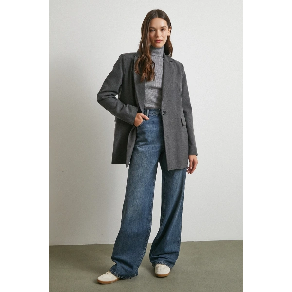 Yüksek Bel Beş Cepli Regular Fit Jean Lacivert