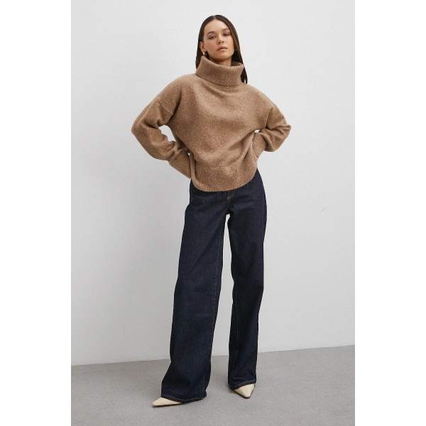 Balıkçı Yaka Uzun Kollu Kazak Vizon