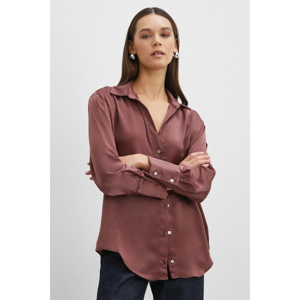 Chanel Saten Gömlek Mürdüm