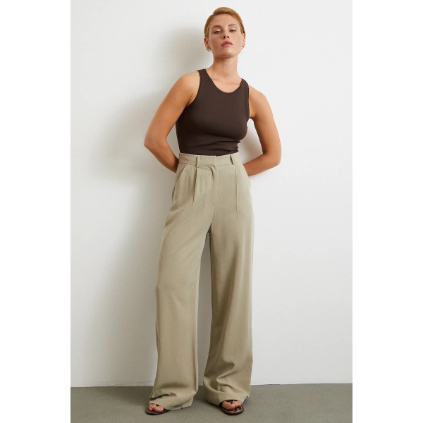 Keten Palazzo Pantolon Gri