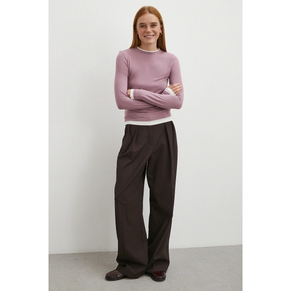 Garnili Bisiklet Yaka Bluz Lila