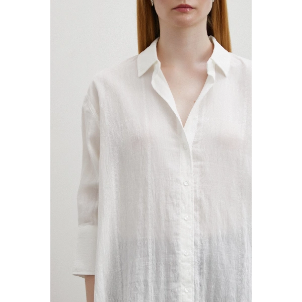 Çift İğneli Fakir Kol Gömlek Beyaz