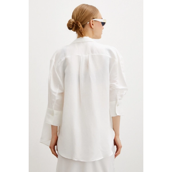 Fakir Kol Keten Gömlek Beyaz