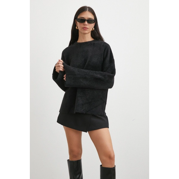 Bisiklet Yaka T Kol Kazak Siyah