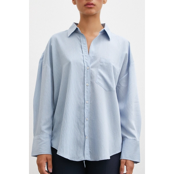 Cepli Çizgili Gömlek Mavi