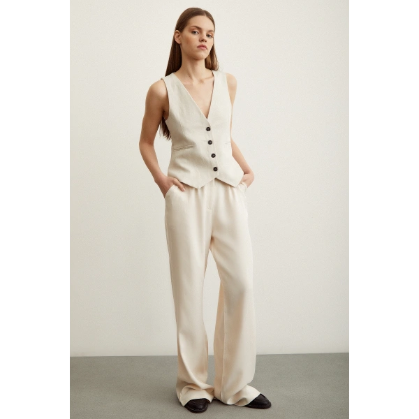 Geniş Paça Pantolon Krem