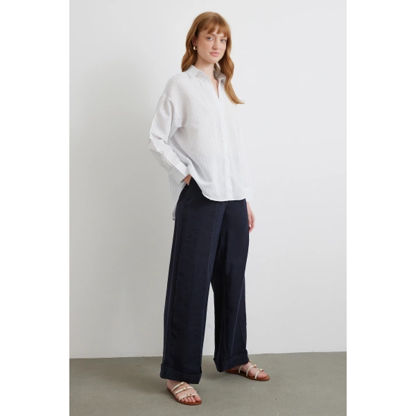 Simetrik Çizgili Gömlek Mavi