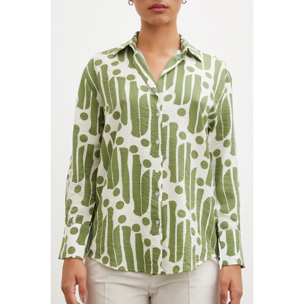 Modern Desen Modal Gömlek Yeşil